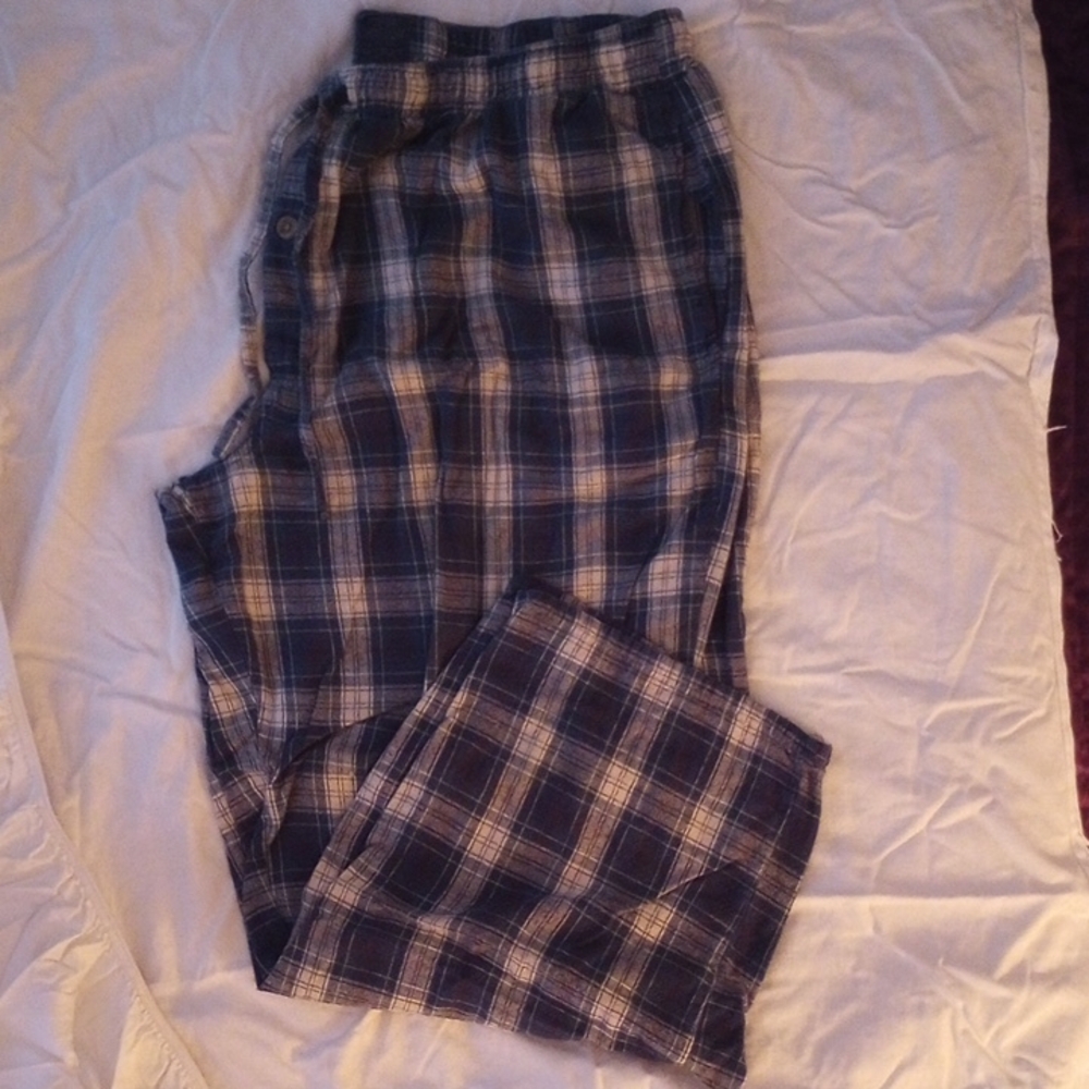 🖤🍂 Faded Glory Men's Navy Teal and Cream Plaid Pajama Pants